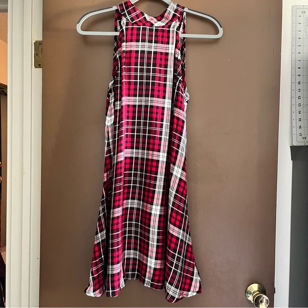 High Neck Plaid Dress